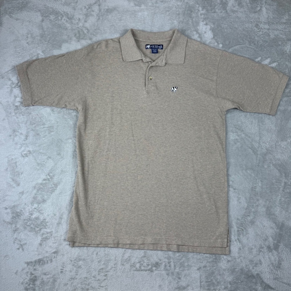 Big Dogs Men's XL Polo Shirt Tan Beige Embroidered Dog Logo 100% Cotton